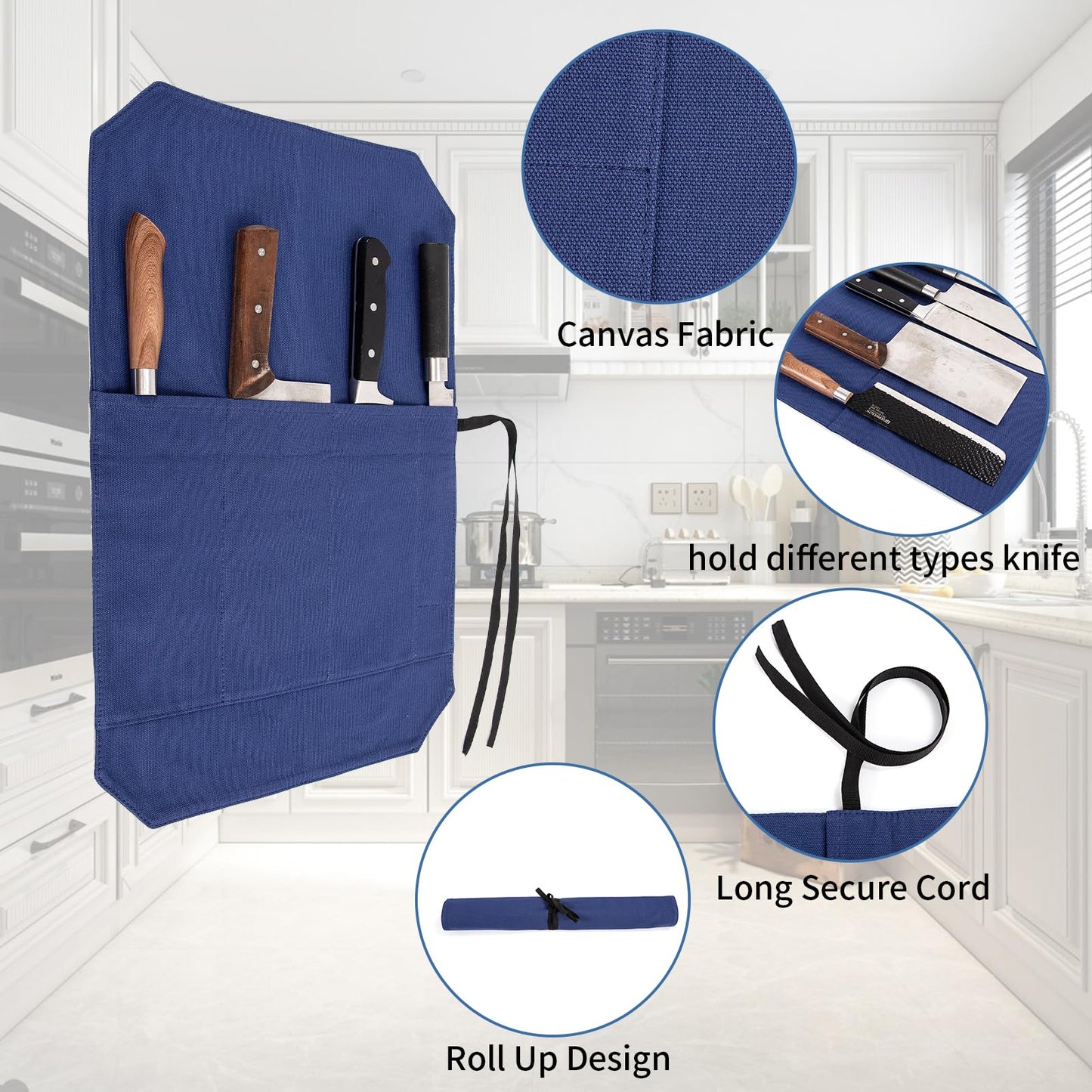 HERSENT Chef's Knife Roll Bag,Portable Travel Chef Knife Case Knife Bag Carrier Storage Bag with 4 Slots Best Gift for Pro Chef or Culinary Enthusiasts Men Women