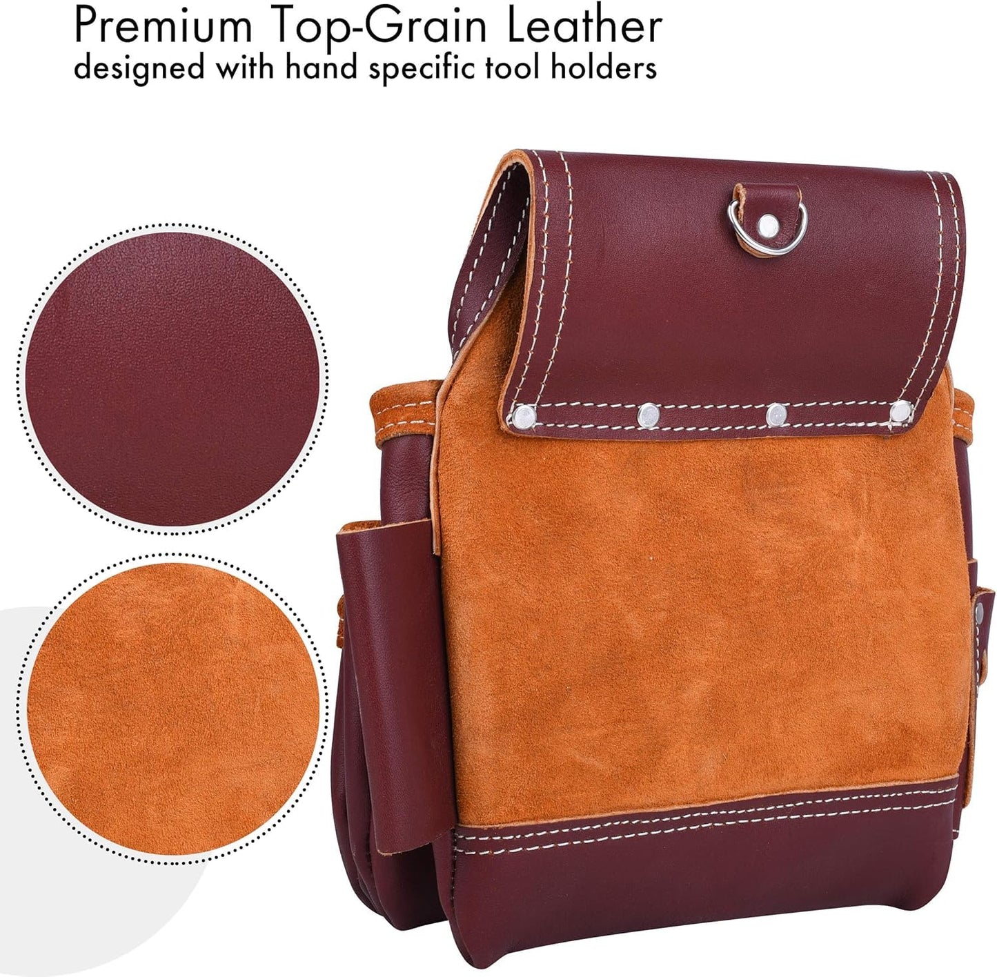FUERI Leather Tool Belt 17 Pocket Pouches Bags Men Suspenders Holder Organizer for Carpenter Construction Electrician - Maroon