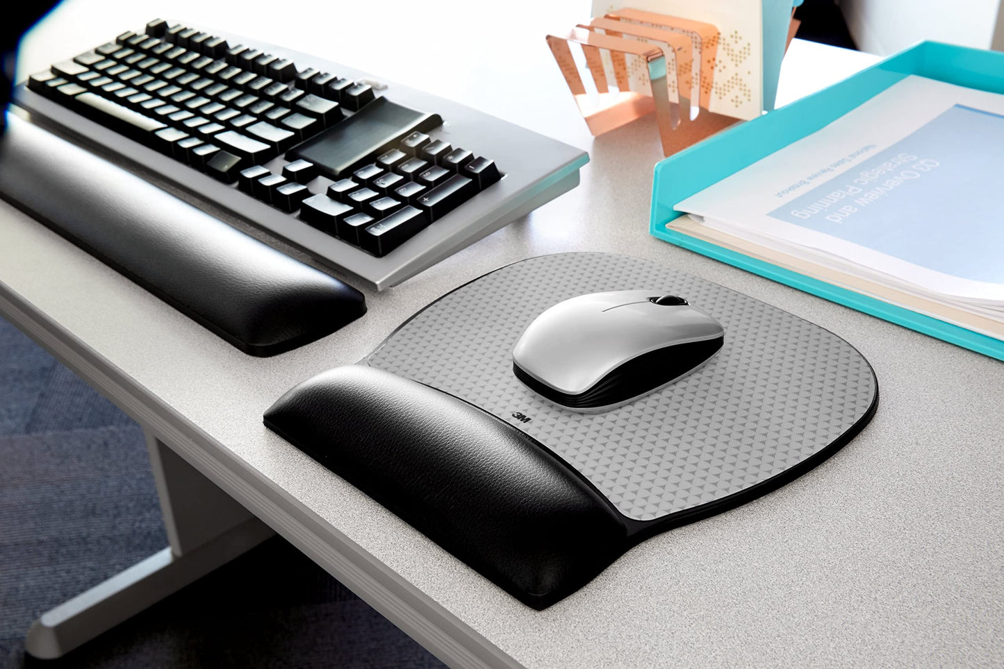 3M Precise Mouse Pad with Wrist Rest, Soothing Comfort with Durable, Easy-to-Clean Leatherette Cover, Optical Mouse Performance, 9.2 in x 8.7 in, Black (MW310LE)