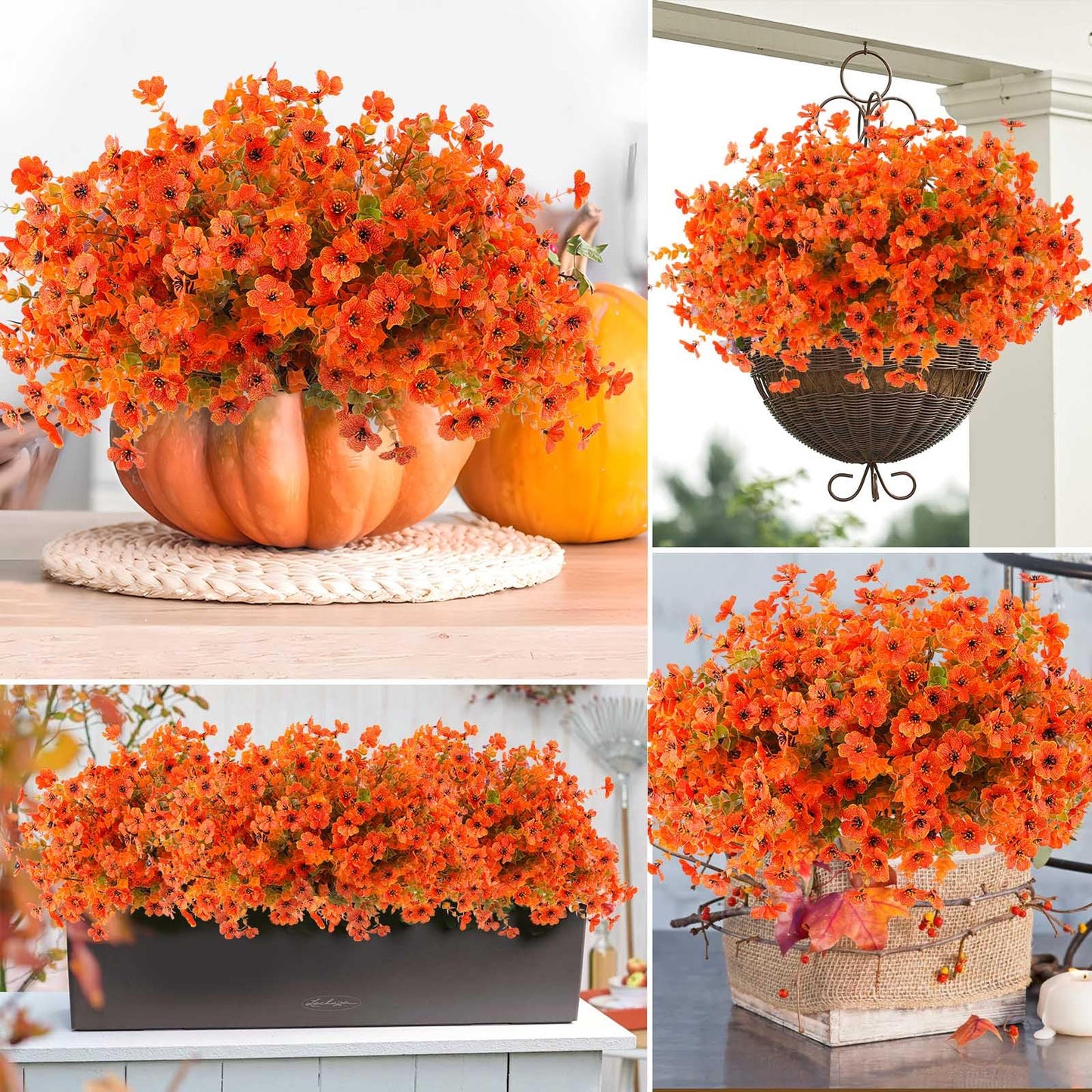 Rowfad 18 Pcs Artificial Mums Flowers Outdoor Plastic Fall Flowers Fake Mums Autumn Greenery Flower for Porch Window Box Farmhouse Thanksgiving Home Decor ((18, Orange)