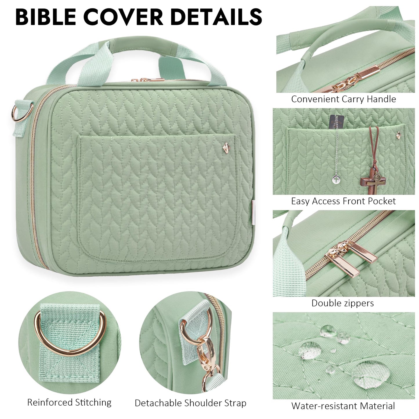 KarSyon Bible Cover for Women Study Supplies Bible Journaling Kit Pink Book Carrying Case with Bible Highlighters, Mothers Day Christian Gifts for Women (Sage Green, Large)