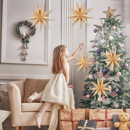 BestoFun 12 Inches 5 PCS Natural Paper Star Lanterns Christmas Hanging Lamp Rustic Paper Decorations Shade Wedding Birthday Christmas Home Party Decorations (9 Pointed)