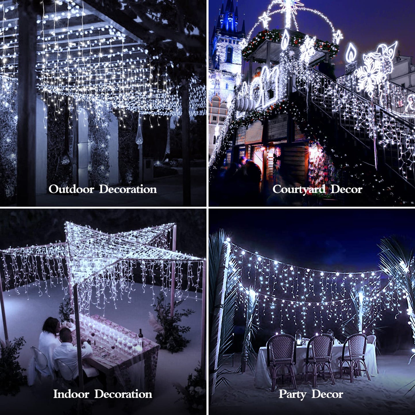 FLVOECN 480 LED 49FT Christmas Lights Plug in 8 Modes with Timer Dimmable Ice Lights Outdoor Waterproof Indoor Ice String Lights for Roof Porch Garden Holiday Wedding Xmas Decor (Cool White)