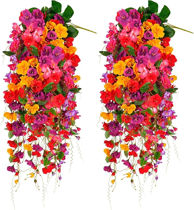 Artificial Flowers for Outdoors 3 Pack Fake Hanging Plants with Faux Hibiscus Flowers Summer Fall Decor UV Resistant Silk Leaves for Indoor Outdoor Front Door Porch Patio Planter Decor