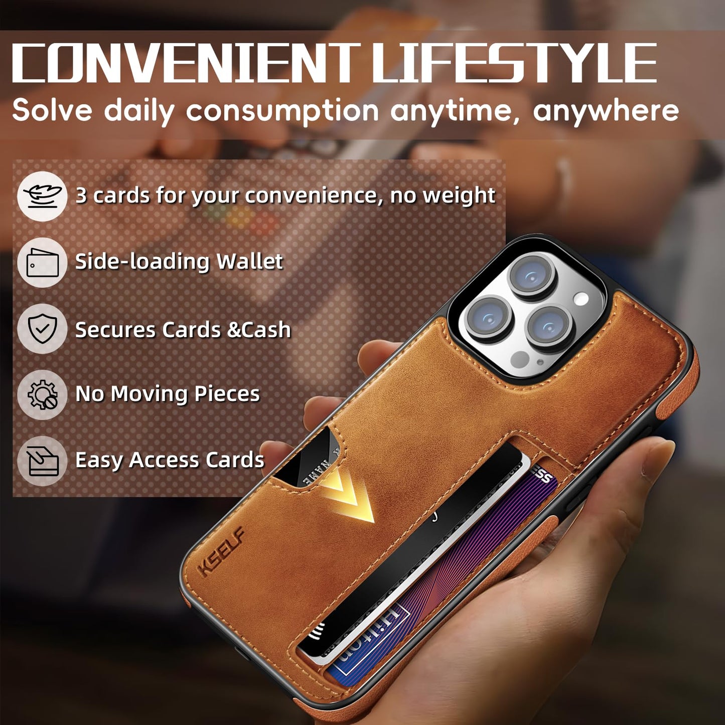 KSELF Leather Case for iPhone 16 Pro Max with Card Holder Soft Leather Wallet Case, Protective Slim Shockproof Phone Cover for Man Women (Brown)