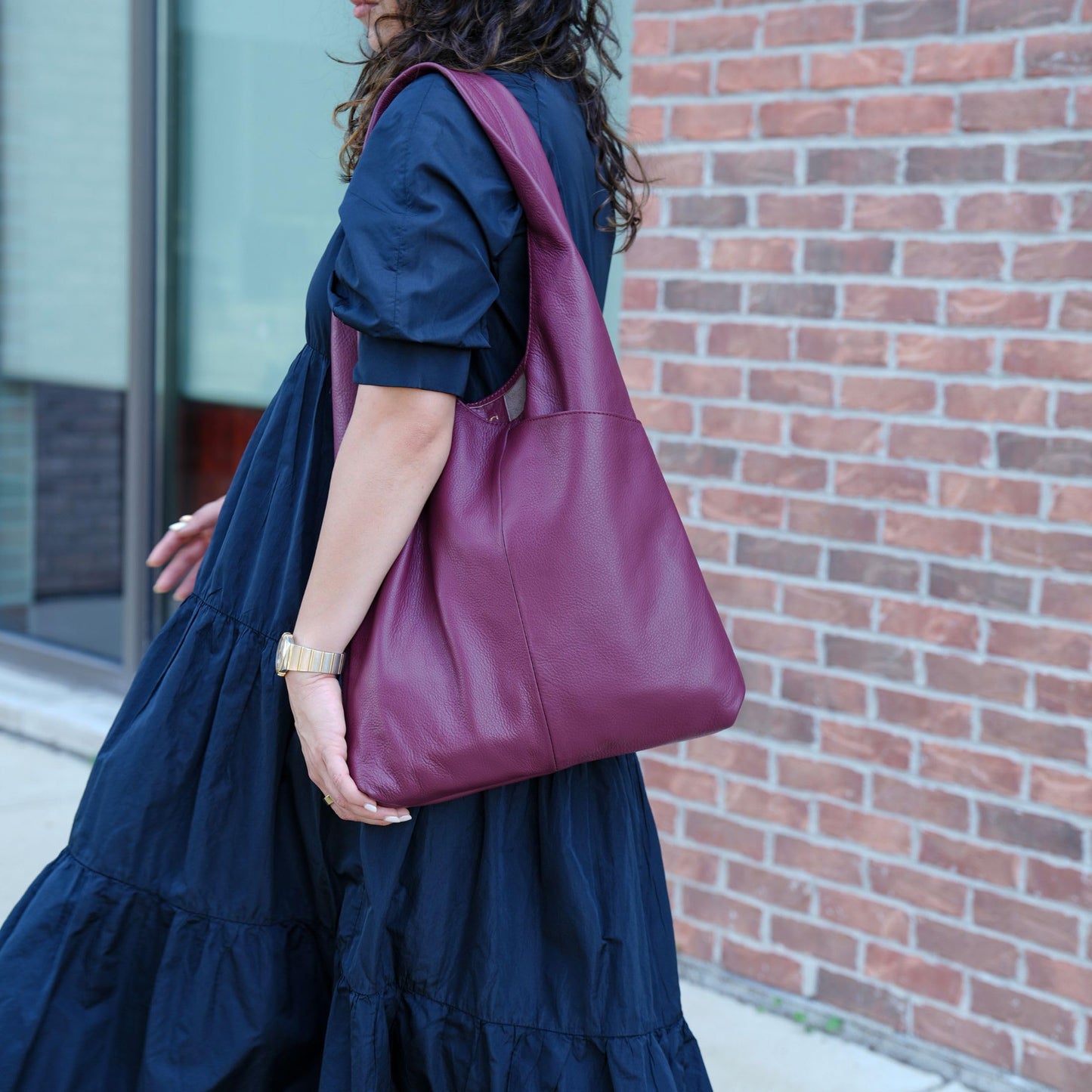Leather Tote Bag for Women Ladies Purse Travel Shopping Bag Hobo Shoulder Multipurpose Handbag (Burgundy)