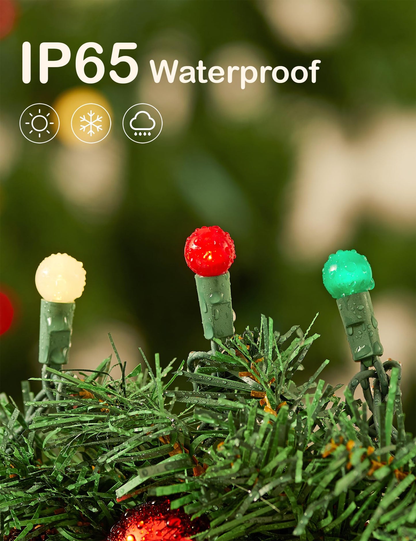 BOHON Christmas Lights Outdoor 24FT 70 LED G15 Red White and Green Globe String Lights Plug in with Pastel Bulb Green Wire for Indoor Patio Xmas Tree Garland Wreath Decor, Waterproof