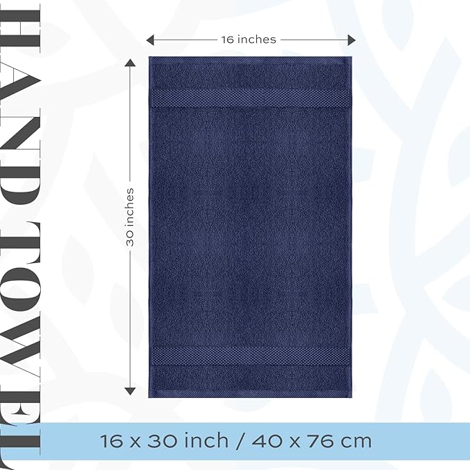 White Classic Luxury Navy Blue Hand Towels