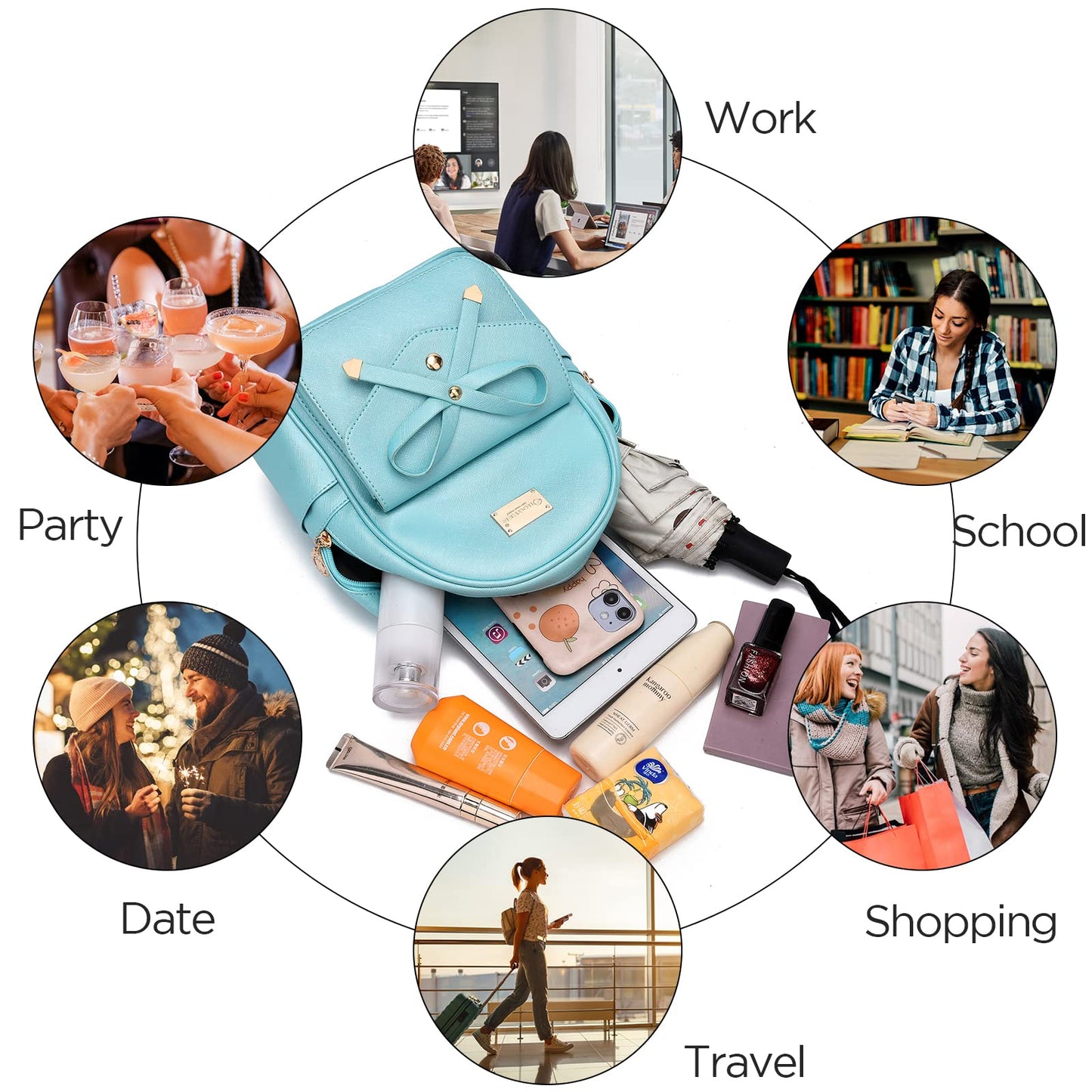I IHAYNER Girls Bowknot Small Leather Backpack Cute Backpacks for Teen Girls Mini Backpack Purse for Women Mini Backpack for Girls Pearl Blue