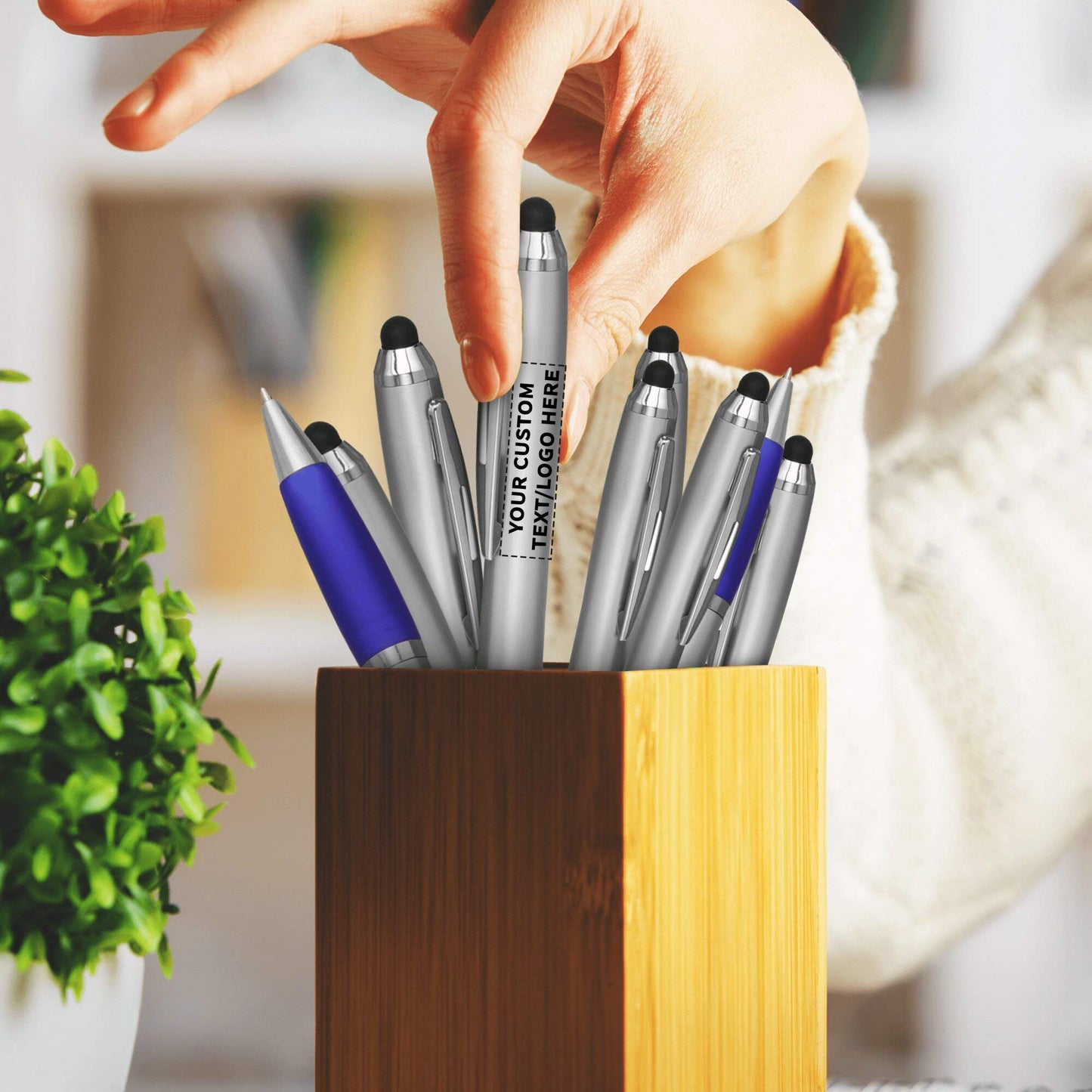 DISCOUNT PROMOS Custom Stylus Ballpoint Pens Set of 10/50/100, Personalized Bulk Pack - Black Ink, Great for Office, School, Business, Tradeshows, Events - Blue