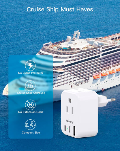 South Africa Travel Plug Adapter, HANYCONY Type M Power Adapter with 2 AC Outlets 3 USB Ports(2 USB C) for US to South Africa Botswana Namibia India Nepal Bhutan Sri Lanka