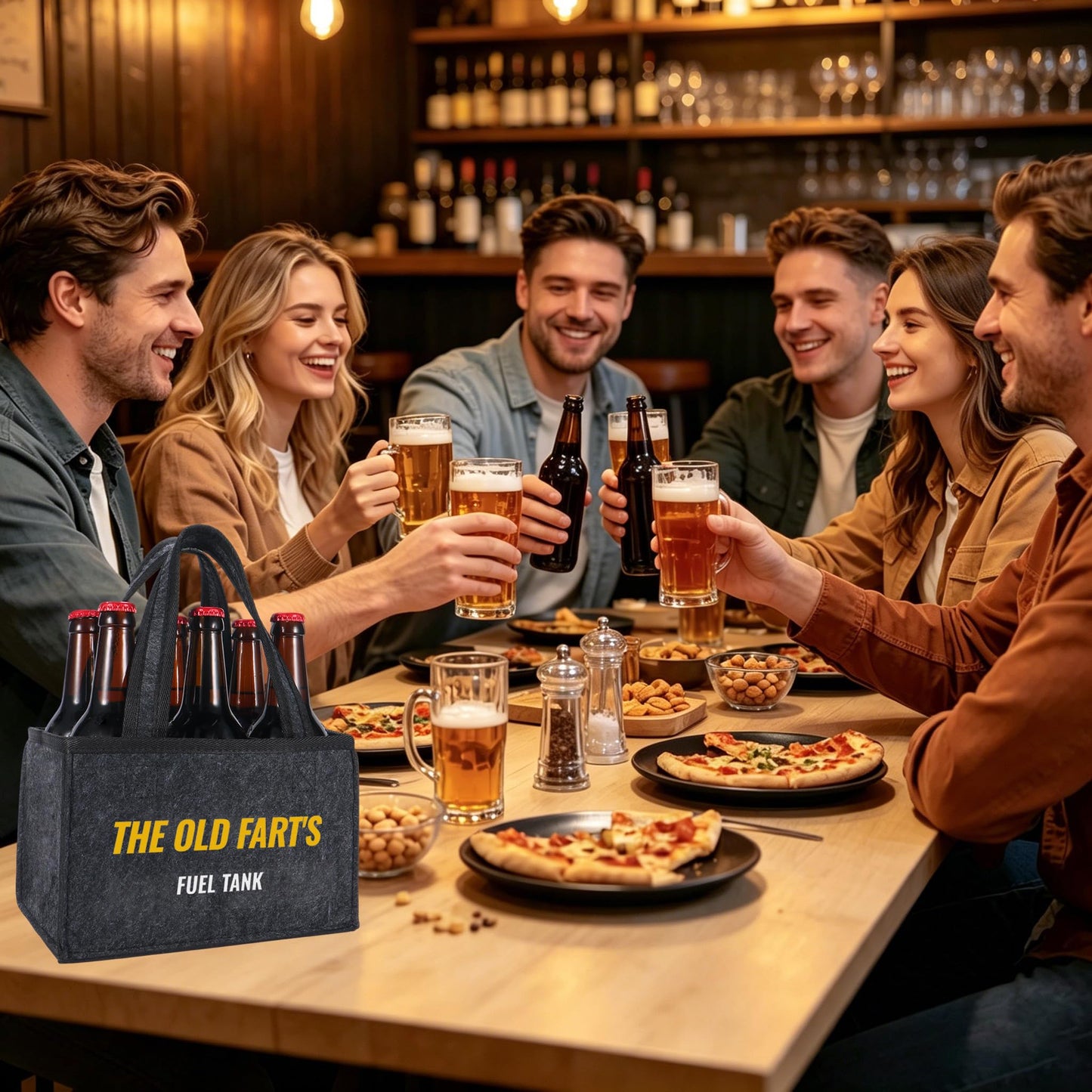 Funny Felt Beer Drink Carrier Tote Bag for Men, Novelty Gift for Dad, Husband, Boyfriend, Birthday, Father’s Day, Beer Lover Gift, 6-Bottle Portable Beverage Carrier with Handle