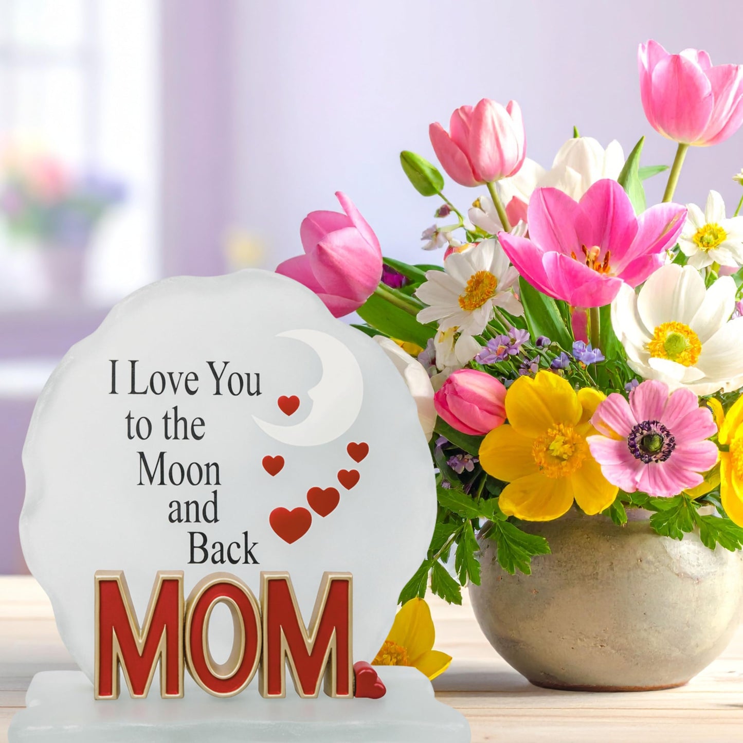 Mom Message Plaque Gift for Mom from Daughter or Son – “I Love You to the Moon and Back” Acrylic Keepsake – Sentimental Mother Gift for Mother’s Day, Birthday, Christmas Decor Sign