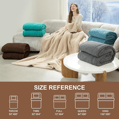 Heated Throw Blanket 50"X60"- Soft Double Sided Sherpa Electric Throw Blanket with 5 Heatings Levels & 4 hrs Auto Shut Off, Overheat Protection & ETL Certified, Gift for Women(Brown)