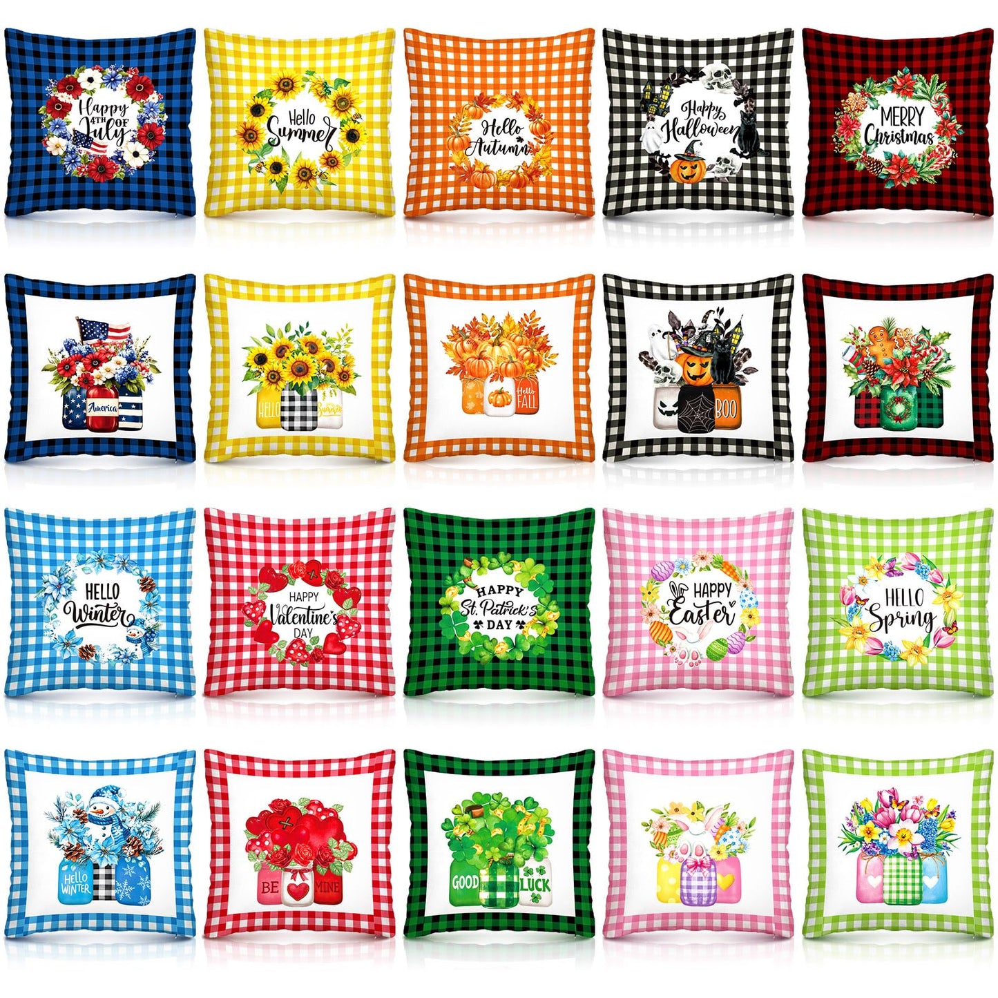 Mindsoft 20 Pcs Holiday Pillow Covers 18 x 18 Easter Pillow Cover Spring Summer 250th Anniversary Pillowcase Decorative Seasonal Cushion Case for Farmhouse Home Sofa(Watering Can)