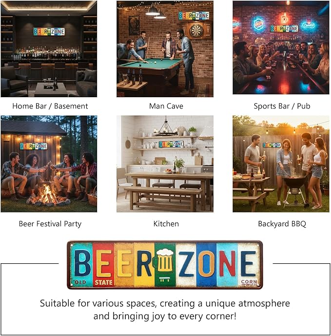 Beer Zone All-Aluminum Metal Sign – Vintage Wall Decor for Home Bar, Man Cave, Patio, Pub, Basement, Game Room Decorations – 16 x 4 Inch