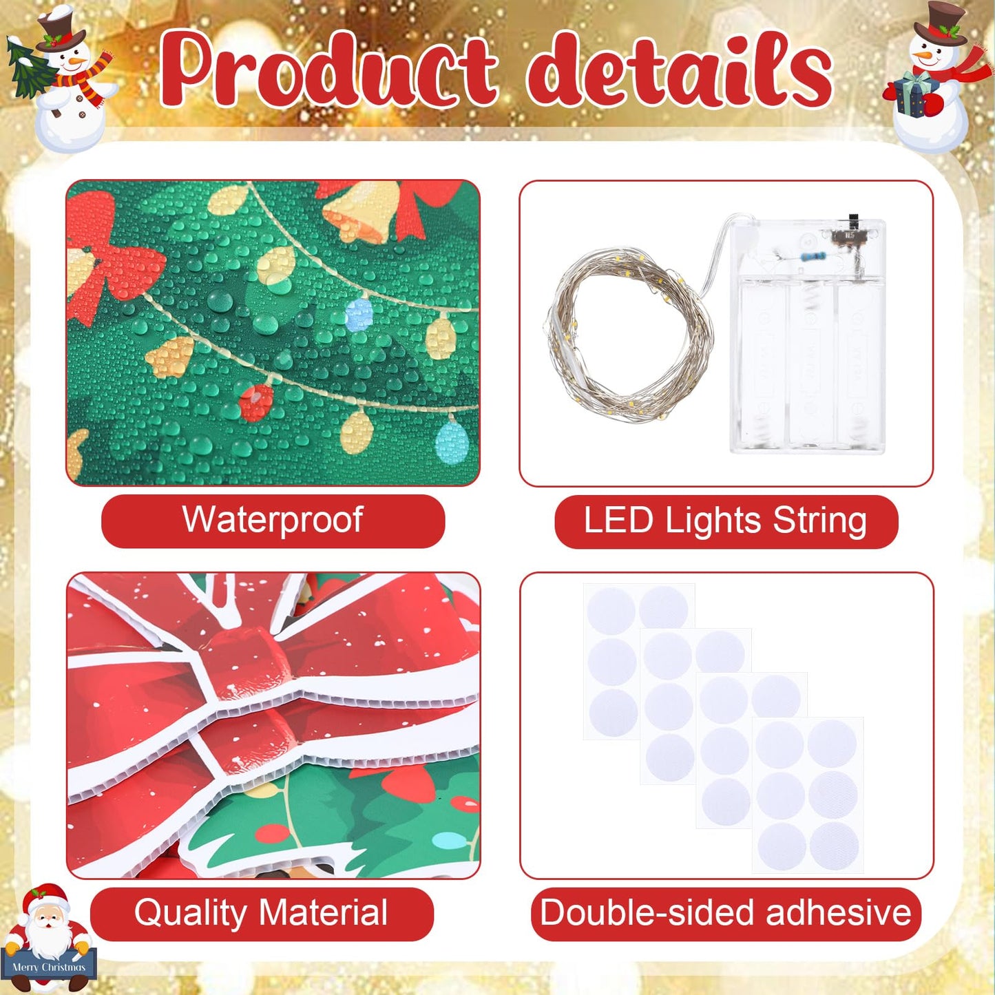 Seeloowy 22 Pcs Christmas Fence Decorations Outdoor Xmas Garland Deer Gingerbread Peppermint Candy Yard Signs with LED String Lights for Christmas Holiday Outside Lawn Garden Window DIY Decor
