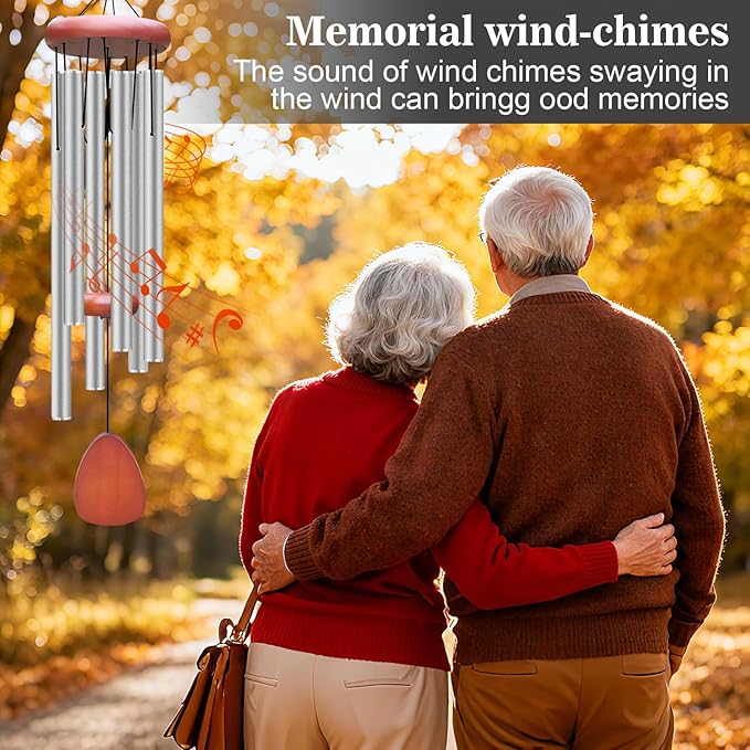 Large Aluminium Wind Chimes Outside, Soothing Melodic Memorial Sympathy Wind Chime, Suitable Outdoor Garden Decor, Gift for Mom Women Neighbors (Light Gray Wind Chime -36“)