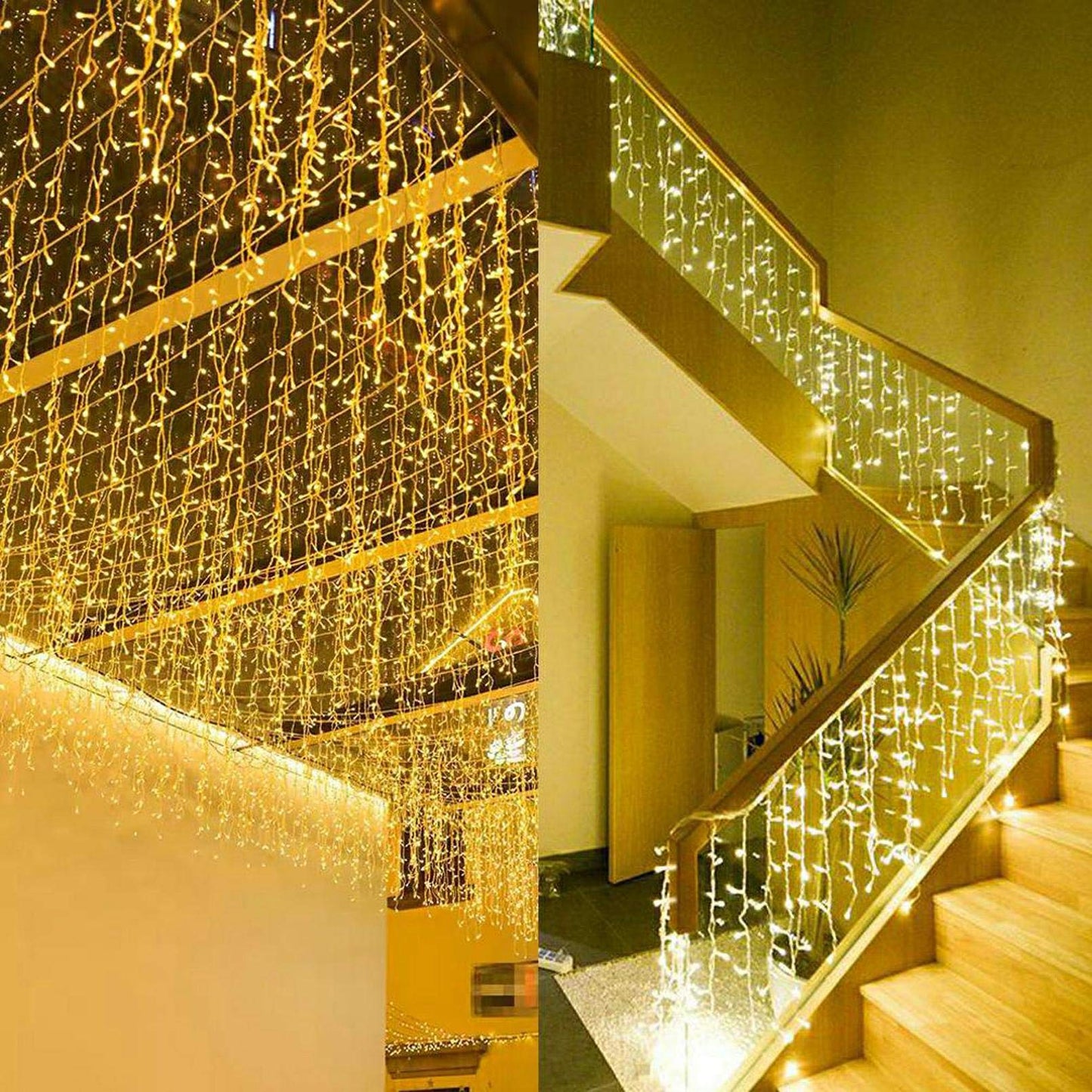 ZIMINGU Icicle Diwali Lights Outdoor, Christmas Hanging Window Curtains Dangling 16.4FT 216LEDs 8 Modes Weeping Willow Ceiling Fairy String Lights, Warm White, 5M
