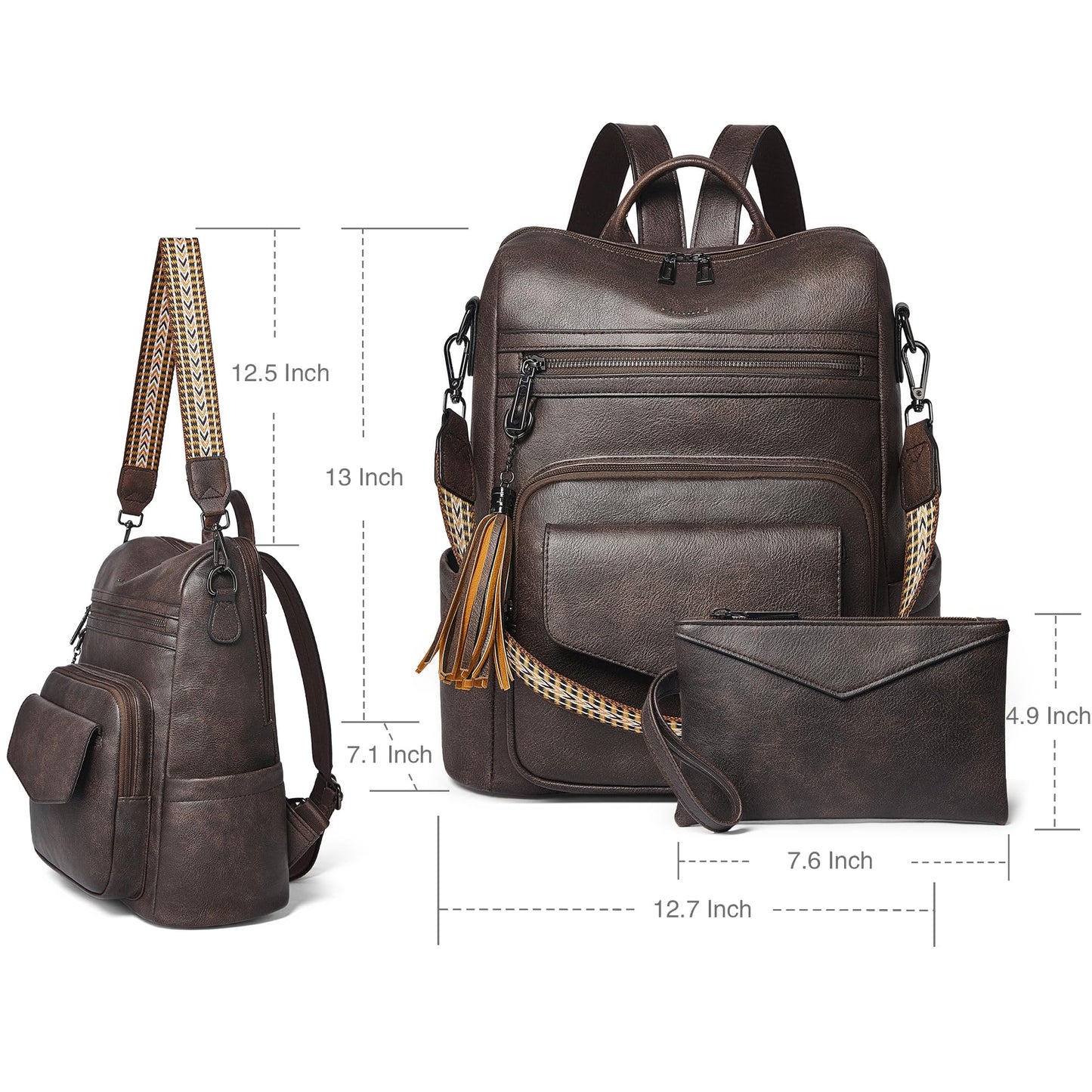 Shrrie Backpack Purse for Women Travel Faux Leather Fashion Backpack for Women,Convertible Crossbody Shoulder Bag for Ladies with Adjustable Strap for Work College