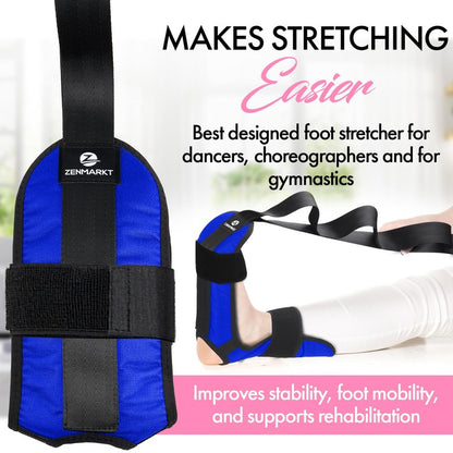 Stretch Strap with Loops for Foot and Calf - Ideal for Physical Therapy, Achilles Tendonitis Relief, and Plantar Fasciitis - Perfect for Yoga, Gymnastics, and Flexibility Training (Blue)