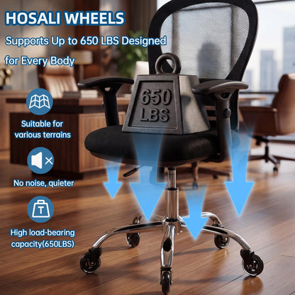 HOSALI 3 Inch Office Chair Wheels - Rubber Chair Casters Replacement, Heavy-Duty Computer Gaming Desk Caster Wheel Smooth & Safe Rolling for All Floors Including Hardwood and Carpet, Set of 5