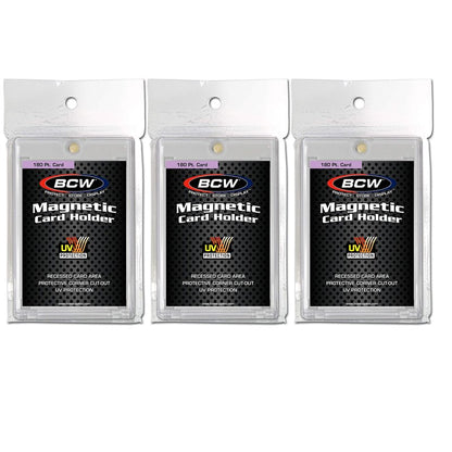 BCW Magnetic Card Holder -180 PT Thickness - 3 Pack | Protective Display Card Case with Secure Gold Magnet Closure | UV Protection, Quick Access Design for Sports, Gaming, and Collectible Cards