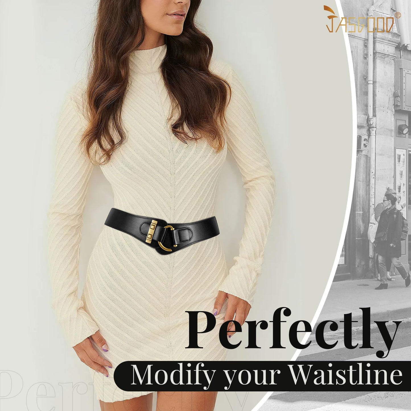JASGOOD Women's Vintage Stretchy Waist Belt Elastic Wide Waistband for Dresses