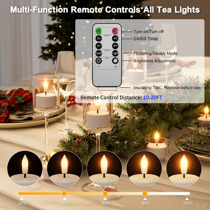 Kimjo Rechargeable Flameless Tea Lights Candles with Charging Base & Remote Timer, 6Pcs Battery Operated LED Candles, Flickering Electric Fake Tealight for Wedding Halloween Christmas Decor