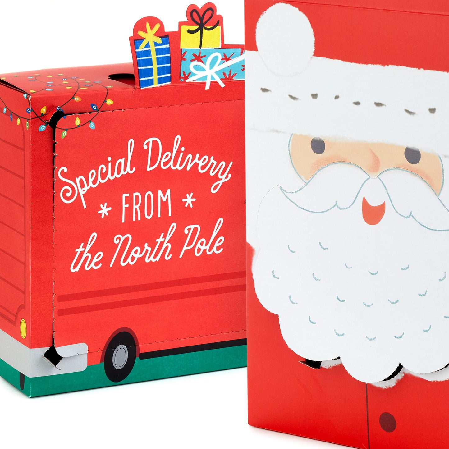 Hallmark Self-Sealing Christmas Gift Box Set with Zip Opening (Red Truck, Santa with Removable Beard Mask) for Kids & Grandchildren