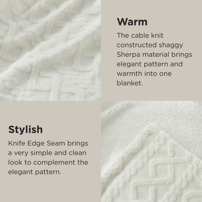 Bedsure Gentlesoft Sherpa Fleece Blanket Twin Size for Bed - Fluffy & Cozy Cable Jacquard Tufted for Women Gift, Thick and Warm Christmas Blanket for Winter, Cream, 60x80 Inches