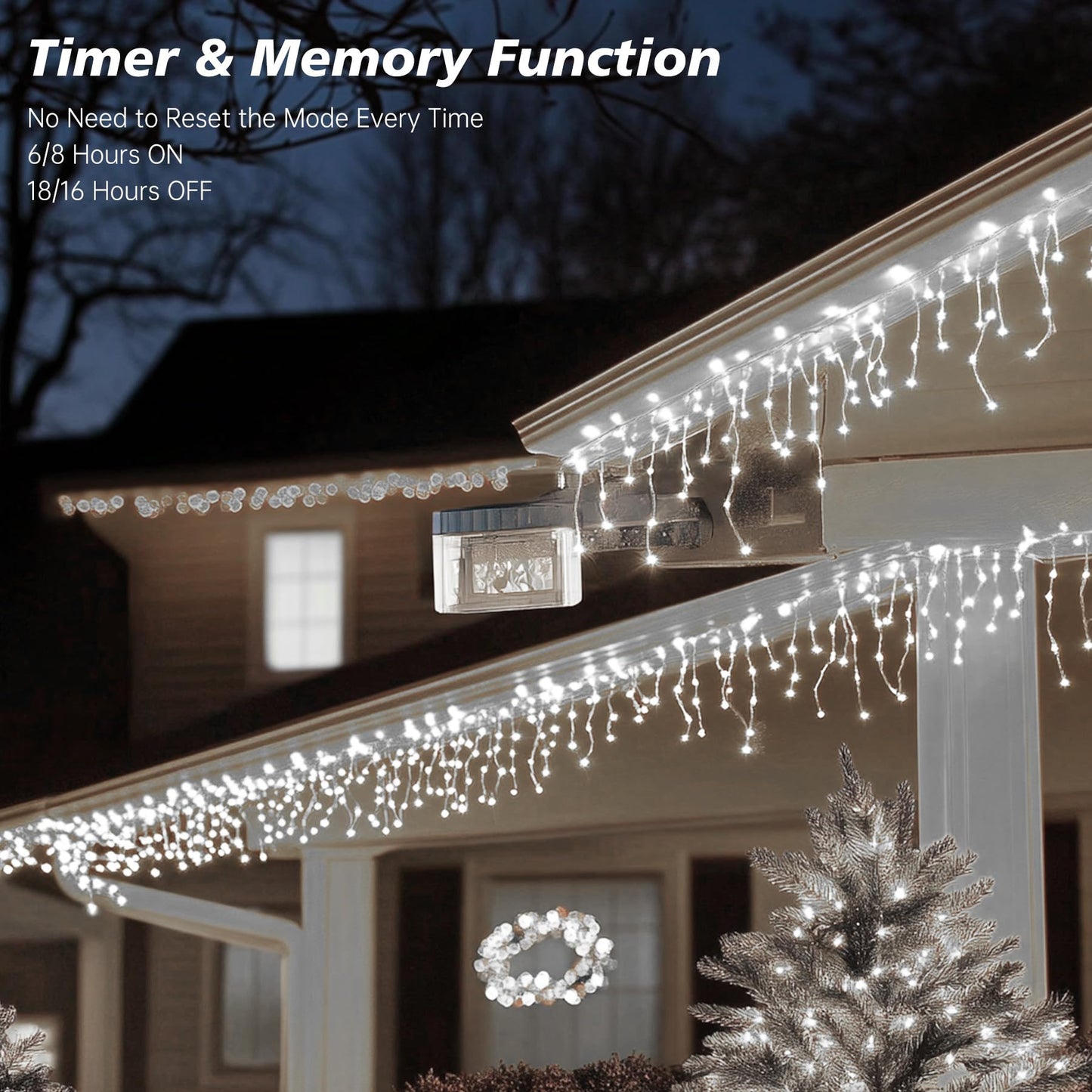 TOPPORTED Icicle LED Christmas Lights Outdoor, 624 LED 59FT 8 Modes with 96 Drops Cool White Icicle Lights,Outdoor Indoor Fairy String Lights for Christmas Party,Holiday,Wedding Decorations
