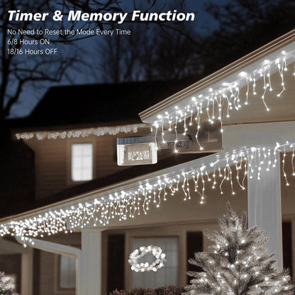 TOPPORTED Icicle LED Christmas Lights Outdoor, 624 LED 59FT 8 Modes with 96 Drops Cool White Icicle Lights,Outdoor Indoor Fairy String Lights for Christmas Party,Holiday,Wedding Decorations