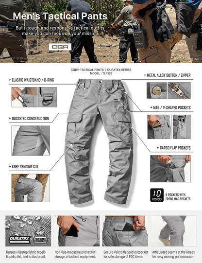 CQR Men's Tactical Pants, Water Resistant Ripstop Cargo Pants, Lightweight EDC Work Hiking Pants, Outdoor Apparel, Duratex Mag Pocket Stone, 32W x 32L