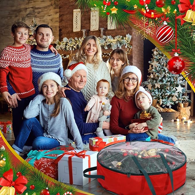 Shappy 20 Pcs Christmas Wreath Storage Bag Clear Wreath Box Storage Containers with Clear Window and Handle Christmas Garland Containers for Xmas Holiday Seasonal Bags (30inch)