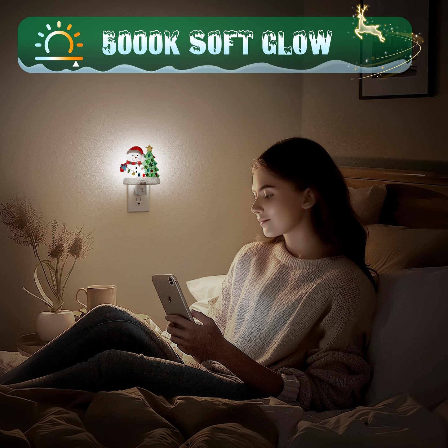JandCase Christmas Tree & Snowman Night Light, 5000K Night Lights Plug into Wall,Cute & Funny Christmas Night Light for Kids, Nightlights with 360° Rotatable for Home Party Decor,1 Pack