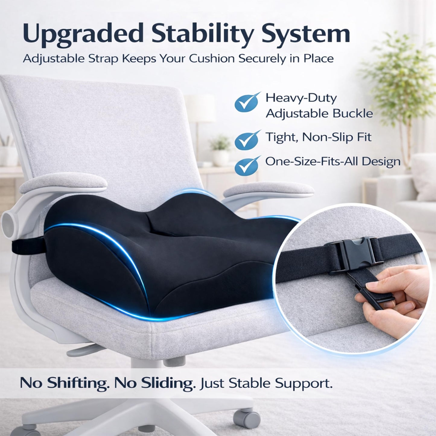 EaseDrives X Large Memory Foam Seat Cushions for Office Chairs, Long Sitting Pressure Relief Ergonomic Office Chair Cushion for Butt Coccyx Tailbone Sciatica, Car Seat Booster for Height (Black)