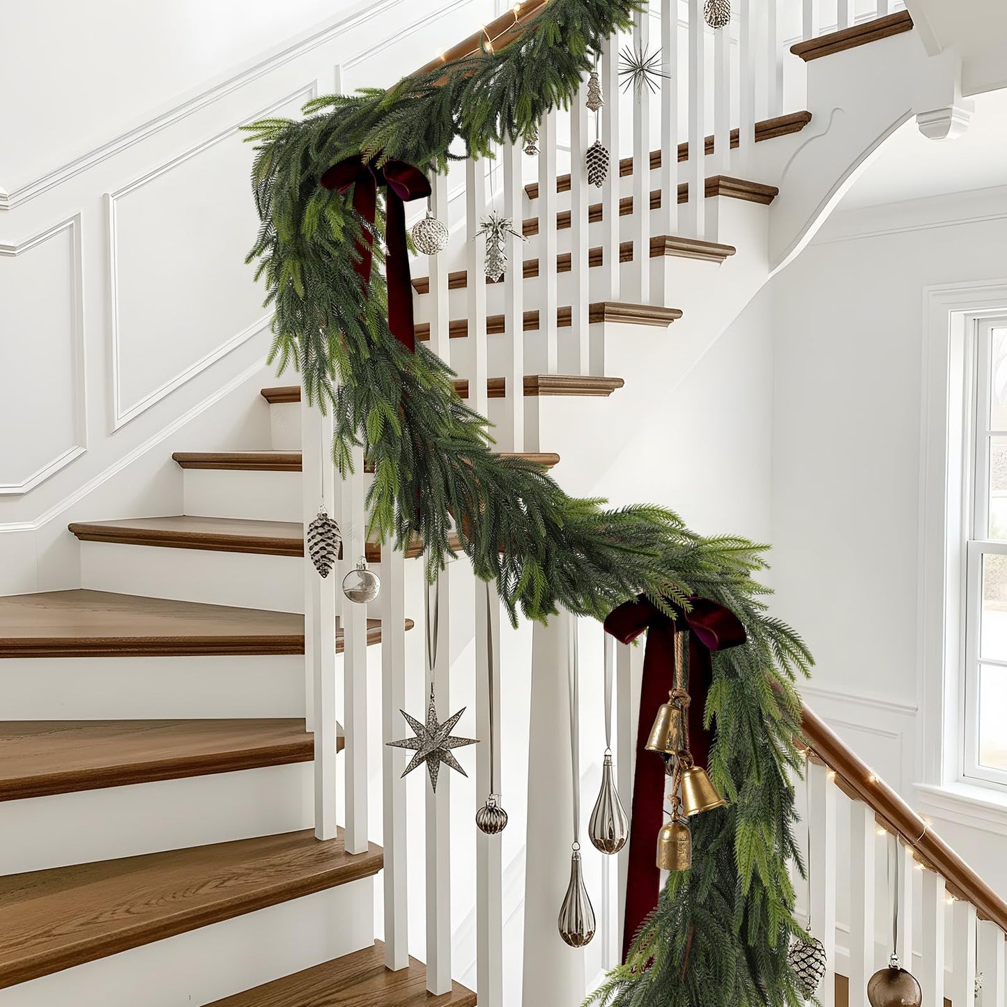 N&T NIETING 15FT Christmas Norfolk Pine Garland Real Touch Pine Artificial Garlands Faux Greenery Garland Winter Christmas Garland for Table Mantle Fireplace Indoor Outdoor Xmas Decorations (1 Pcs)