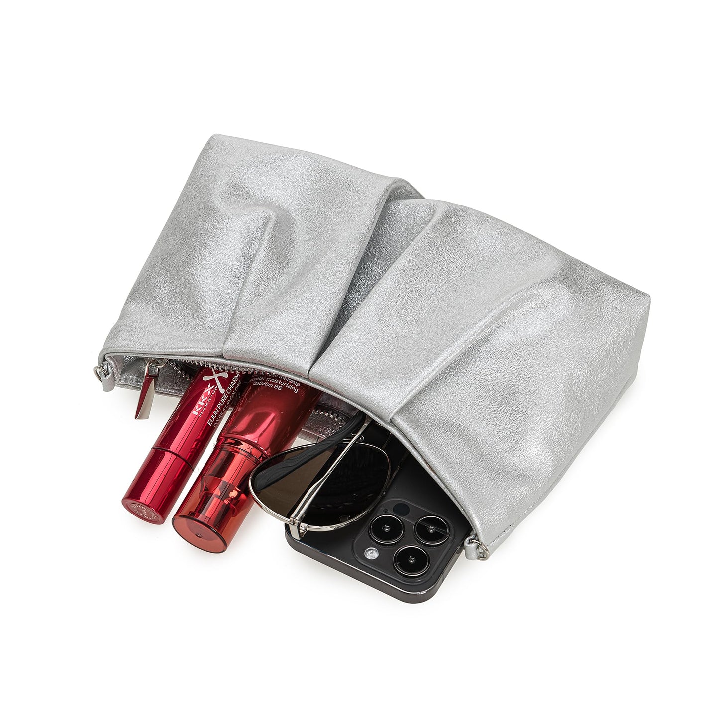 CHARMING TAILOR Women Clutch Bag Dressy Formal Handbag Pleated PU Clutch Purse for Cocktail Prom Wedding Party (Silver)