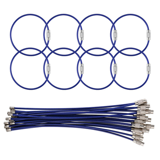 Bidponds 25 Pack Wire Keychain Cable,5.9 Inches Nylon Coated Stainless Steel Key Ring,Luggage Tag Loops,2mm Twist Barrel,Dark Blue