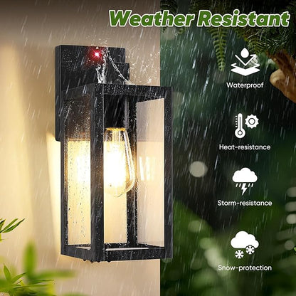 BesLowe Upgraded Motion Sensor Outdoor Wall Light, 13” Dusk to Dawn Porch Light Outdoor Wall Sconce Lantern, 3 Lighting Modes Exterior Lighting Fixture Wall Mount, Outside Light for House, Black
