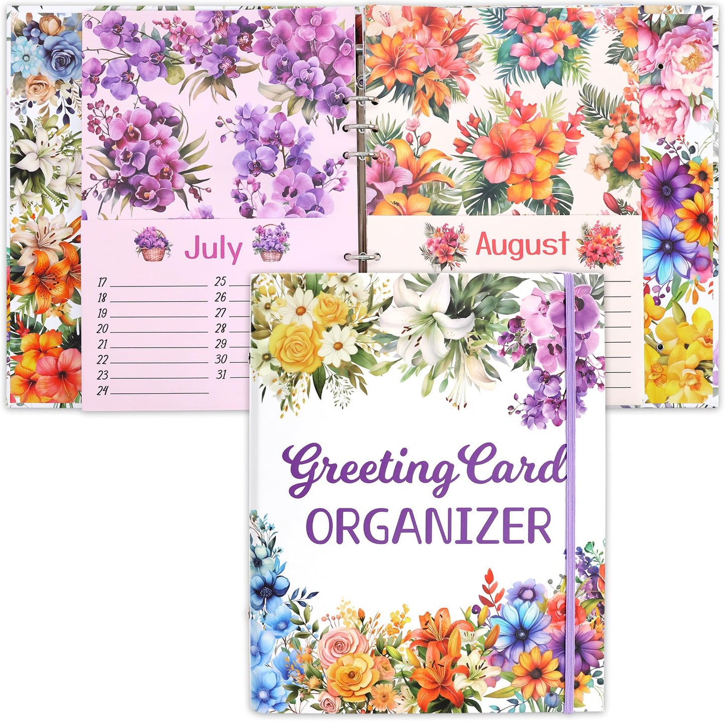 Ceiba Tree Greeting Card Organizer with 24 Pockets Teacher Appreciation Gift Card Book Flora Month by Month Hardcover Binder Birthday Reminder for Holiday Wedding Anniversary Home Office