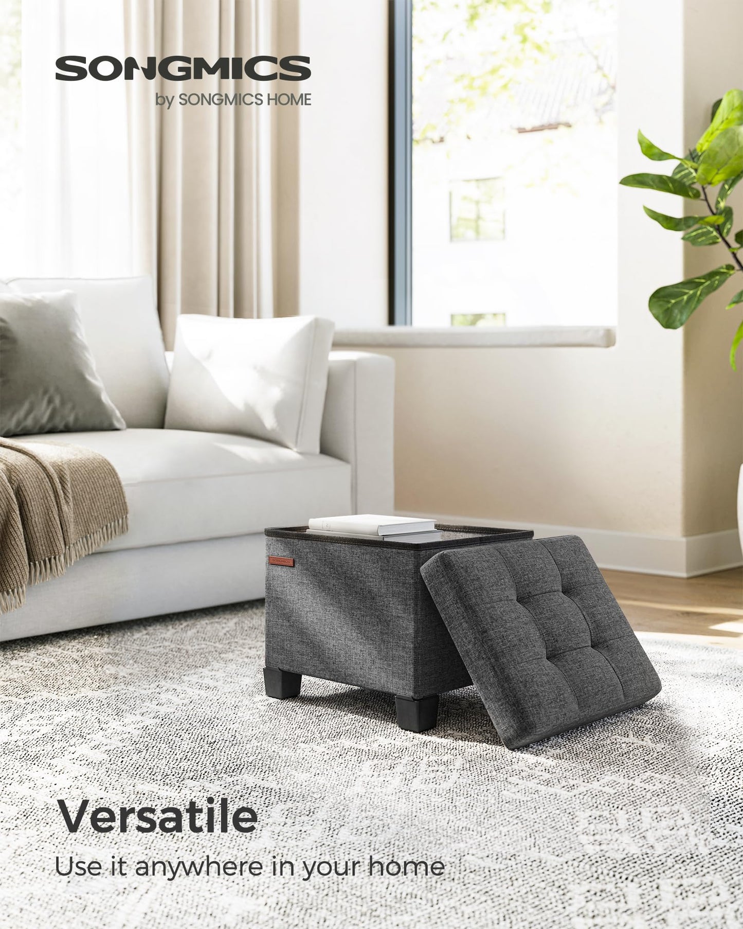 SONGMICS Storage Ottoman, Small Ottoman Foot Rest with Legs, 12.6 x 15.7 x 13.2 Inches Foot Stool, Load up to 660 lb, for Living Room, Bedroom, Dorm, Slate Gray ULSF012G01