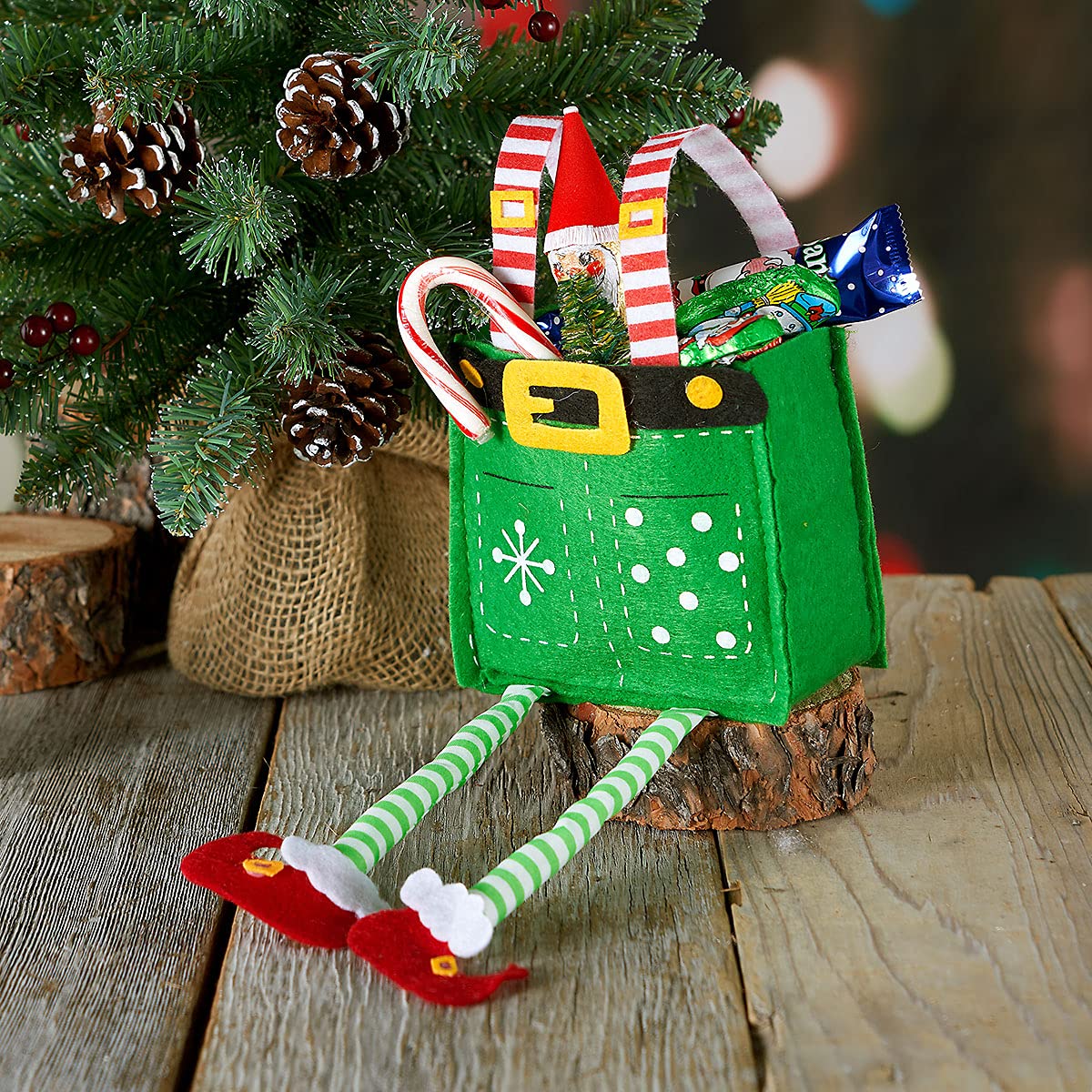 Current Elf Pants Small Christmas Treat Bags, Set of 6, 4" Tall Gift Bags for Children, Holiday Parties, Teachers, and Decorations
