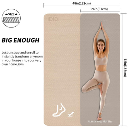 10mm Large Yoga Mat (6'x 4') - Extra Long and Wide 72 x 48 x 0.4 inches, Non-Slip POE Fitness Mat, Eco-Friendly, Thick Wide Exercise Mat for Home Workouts,Ideal for Yoga and Pilates. (Beige+Black)