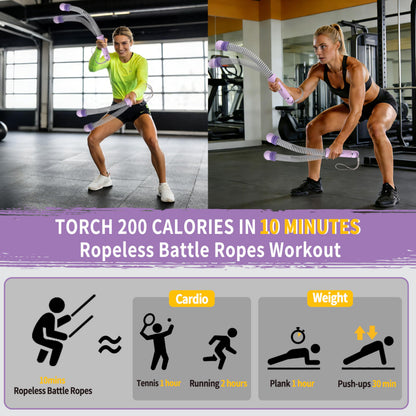 WITSPARKLLE Ropeless Battle Ropes, Adjustable Cordless Battle Ropes with Resistance Springs, Weighted Portable Workout Rope for Home Gym, Low-Impact HIIT Training Equipment for Men & Women (Purple)