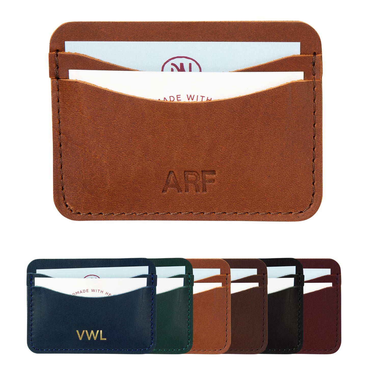 Northwind Personalized Leather Credit Card Holder Made in USA - Custom Monogrammed Full-Grain Leather Wallet Thin Minimalist Front Pocket Card Wallet for Men & Women with 4 Slots
