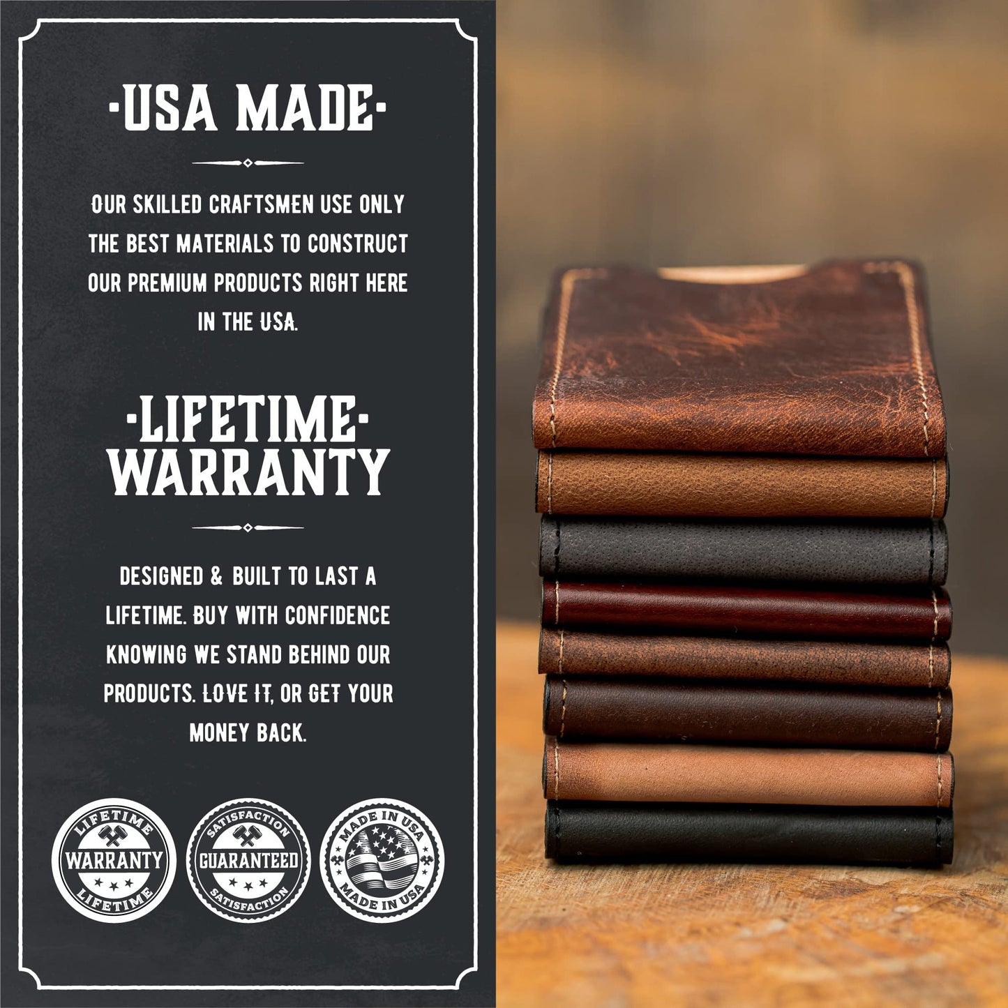 Front Pocket Slim Bifold Wallet for Men | Made in USA | Premium Full Grain Leather Men’s Wallet with Minimalist Design Tobacco Snakebite Brown