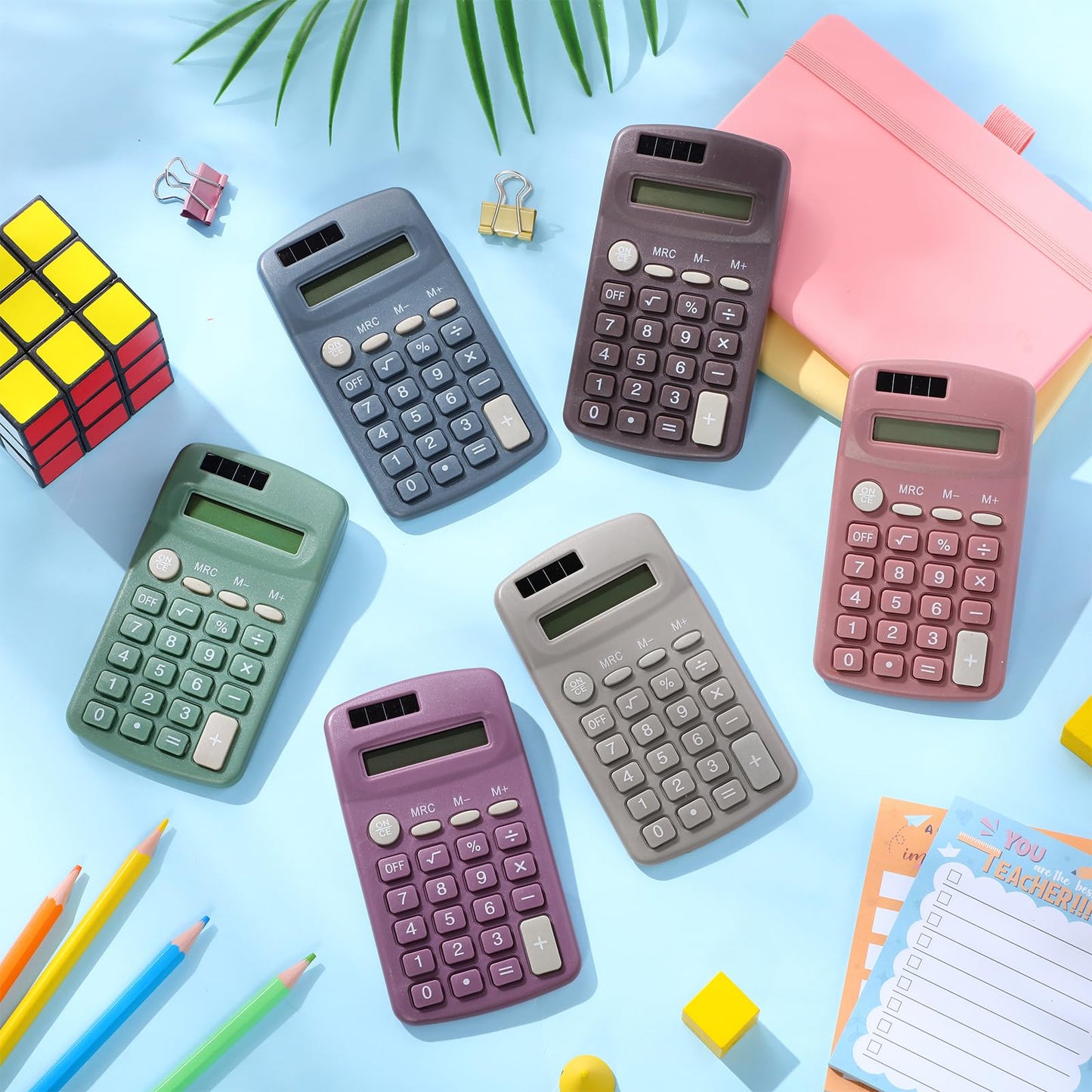 Tellegloww 12 Pcs Pocket Size Solar Calculators Bulk for Classroom Mini Basic Calculator Solar Battery Dual Power 8 Digit Display for Kids Student School Office Accounting Tool