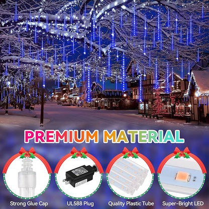 KNONEW 40 Tubes 1120 LED Meteor Shower Lights Christmas Lights Outdoor Plug in Waterproof Falling Rain Light for Xmas Tree Wedding Party Garden Holiday Rooftop Decorations (Blue)
